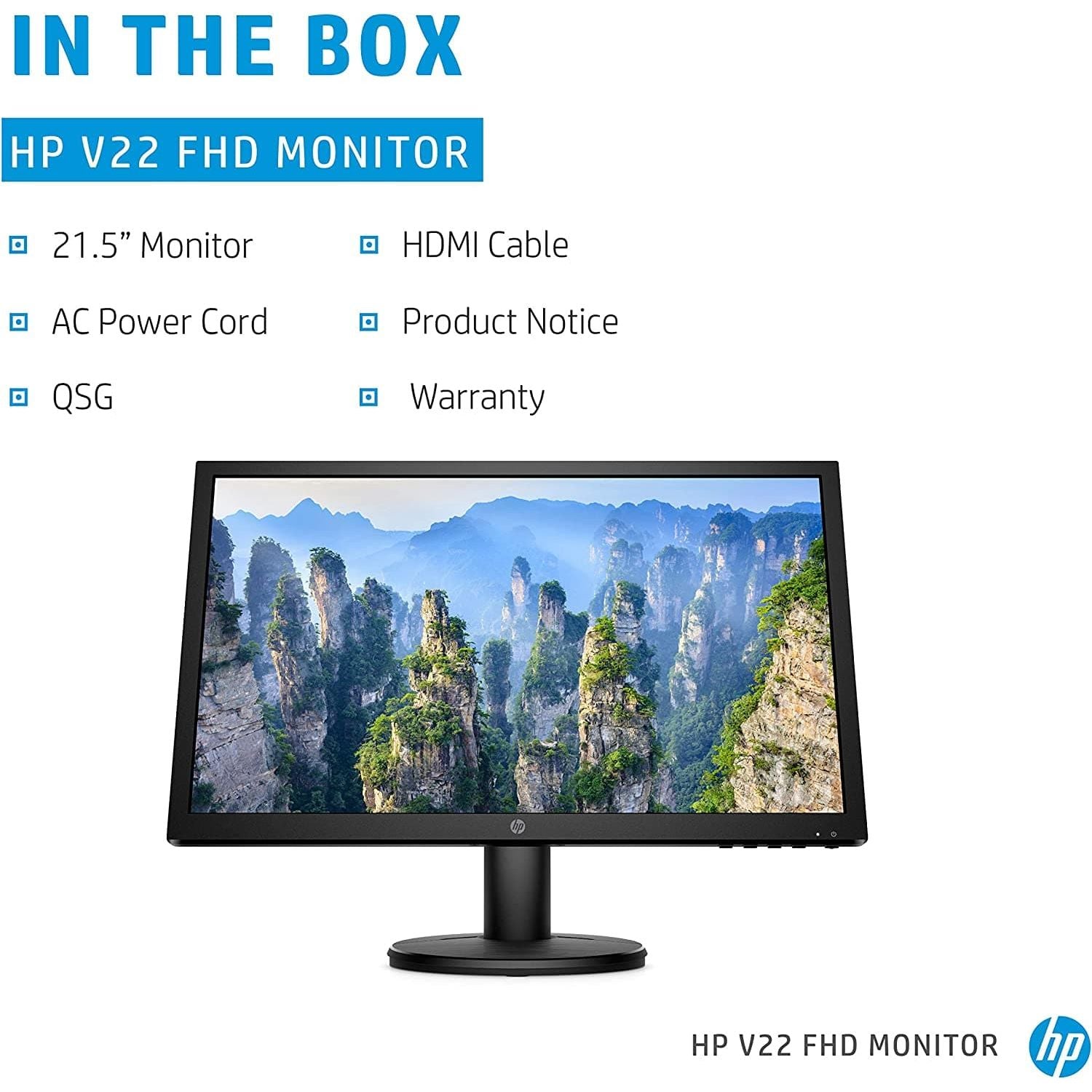HP,HP v22e Full HD Monitor (1920 x 1080) 21.5 Inch (1 VGA, 1 HDMI) - Black - Gadcet.com