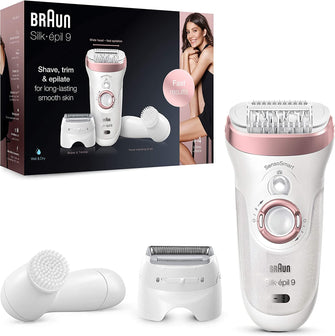 Buy Braun,Braun Silk-épil 9 Epilator Hair Removal, Includes Facial Cleansing Brush High Frequency Massage Cap Shaver and Trimmer Head, Cordless, Wet & Dry, 100% Waterproof, UK 2 Pin Plug, 9-880, White/Pink - Gadcet.com | UK | London | Scotland | Wales| Ireland | Near Me | Cheap | Pay In 3 | Shaver & Trimmer