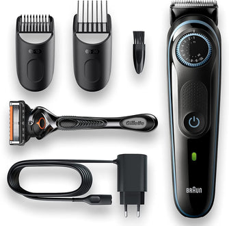Braun,Braun Beard Trimmer Series 3 & Hair Clippers with Gillette Fusion5 ProGlide Razor, 39 Length Settings, BT3240, Black/Blue - Gadcet.com