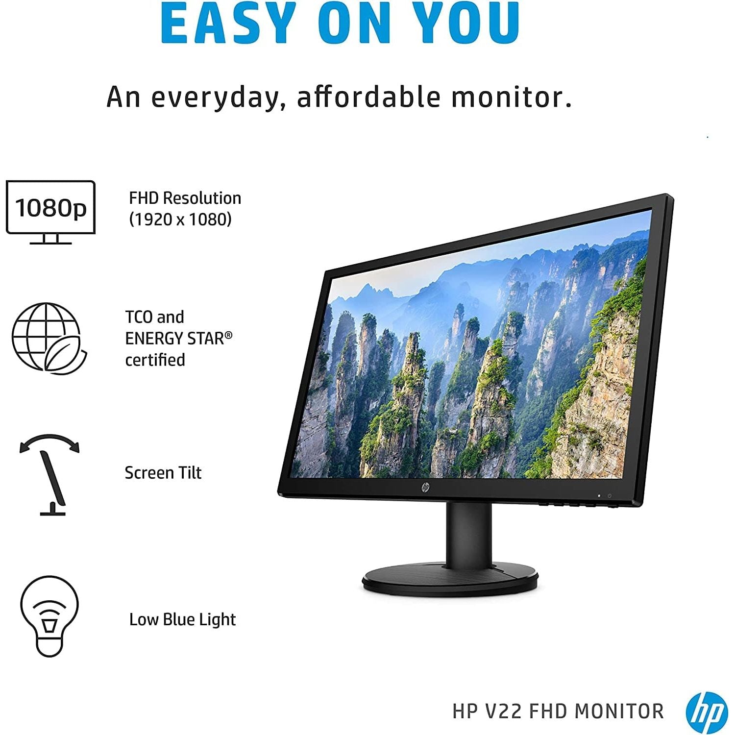 HP,HP v22e Full HD Monitor (1920 x 1080) 21.5 Inch (1 VGA, 1 HDMI) - Black - Gadcet.com