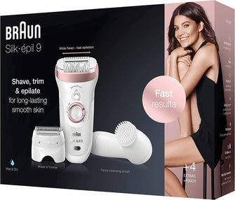 Buy Braun,Braun Silk-épil 9 Epilator Hair Removal, Includes Facial Cleansing Brush High Frequency Massage Cap Shaver and Trimmer Head, Cordless, Wet & Dry, 100% Waterproof, UK 2 Pin Plug, 9-880, White/Pink - Gadcet.com | UK | London | Scotland | Wales| Ireland | Near Me | Cheap | Pay In 3 | Shaver & Trimmer
