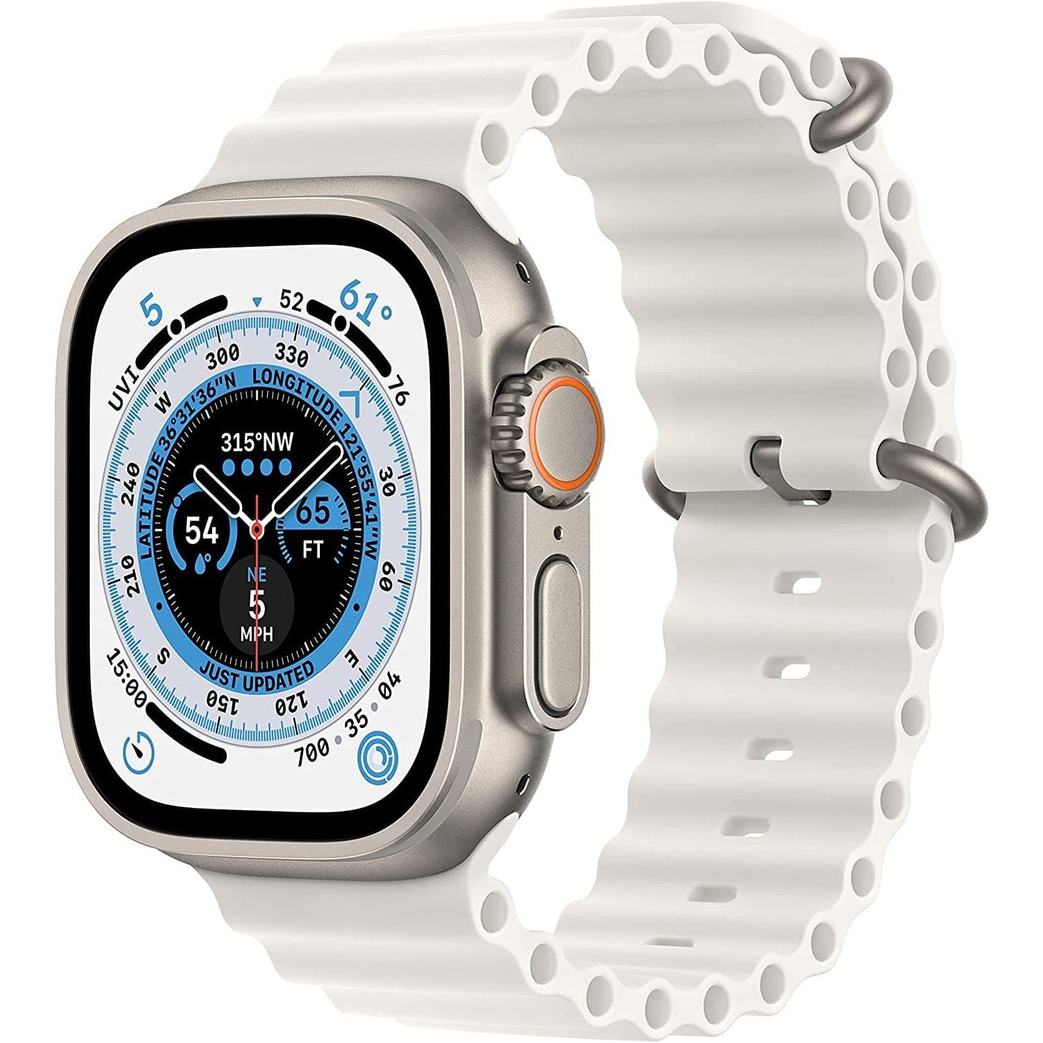 Apple,Apple Watch Ultra (GPS + Cellular), 49mm Titanium Case with White Ocean Band - Gadcet.com