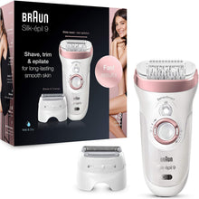 Braun Silk-épil 9 Epilator, With Shaver & Trimmer Head, Shave, Trim & Epilate For Long-Lasting Smooth Skin, Provides Smooth Skin For Weeks, 100% Waterproof, 2 Pin Bathroom Plug, 9-720, White/Pink - Gadcet.com
