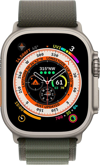 Apple,Apple Watch Ultra (GPS + Cellular), 49mm Titanium Case with Green Alpine Loop - Gadcet.com