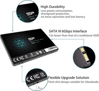 Silicon Power-512GB SSD 3D NAND A55 SLC Cache Performance Boost SATA III 2.5" 7mm (0.28") Internal Solid State Drive