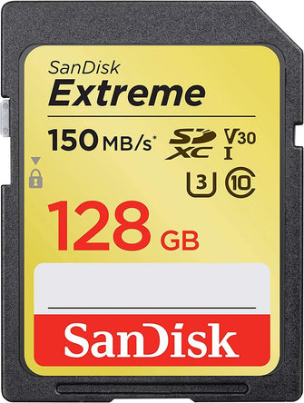 SanDisk Extreme SDXC Memory Card, Up to 150 MB/s, Class 10, U3, V30, 128 GB