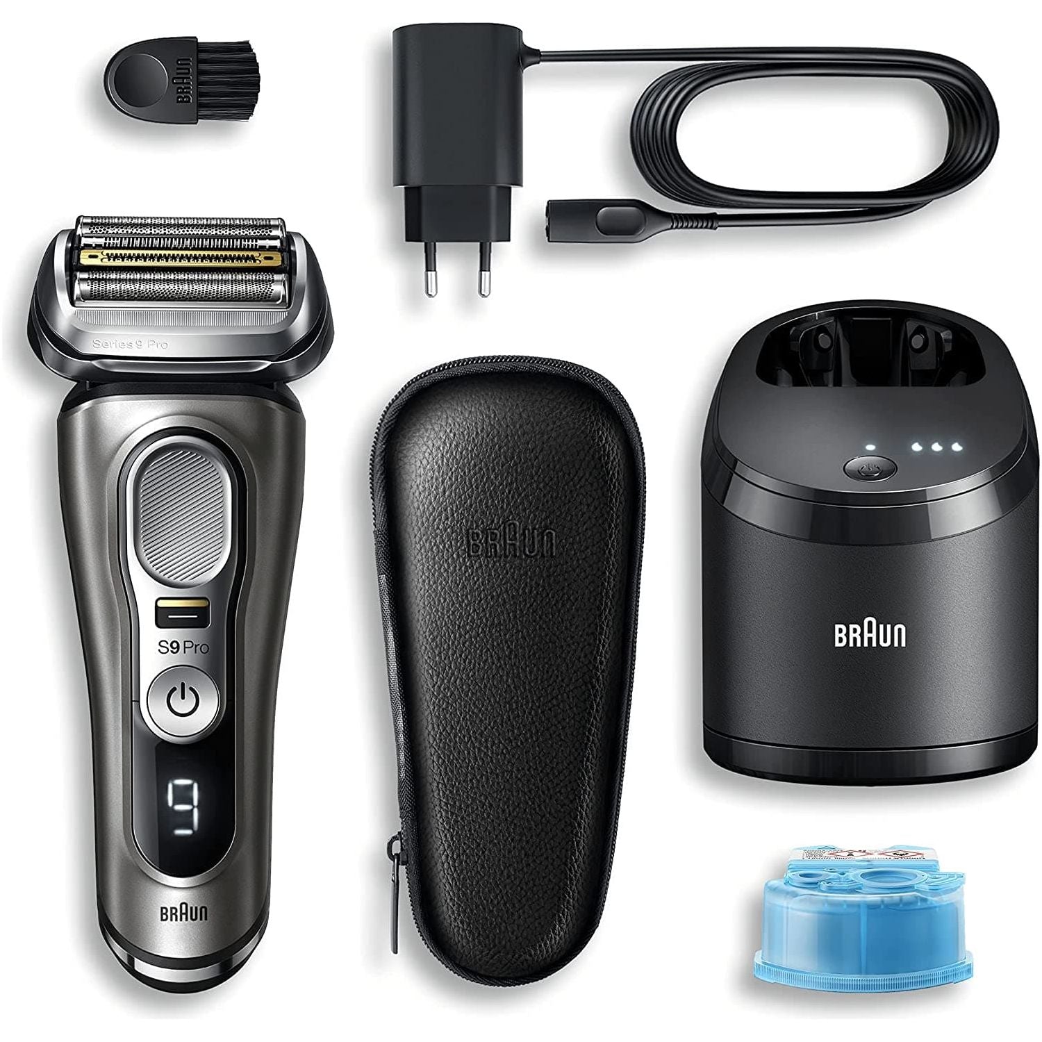 Braun Series 9 Pro Electric Shaver With 4+1 Head, ProLift Trimmer, 5-in-1 SmartCare Center & Leather Travel Case, UK 2 Pin Plug, 9465cc, Silver - Gadcet.com