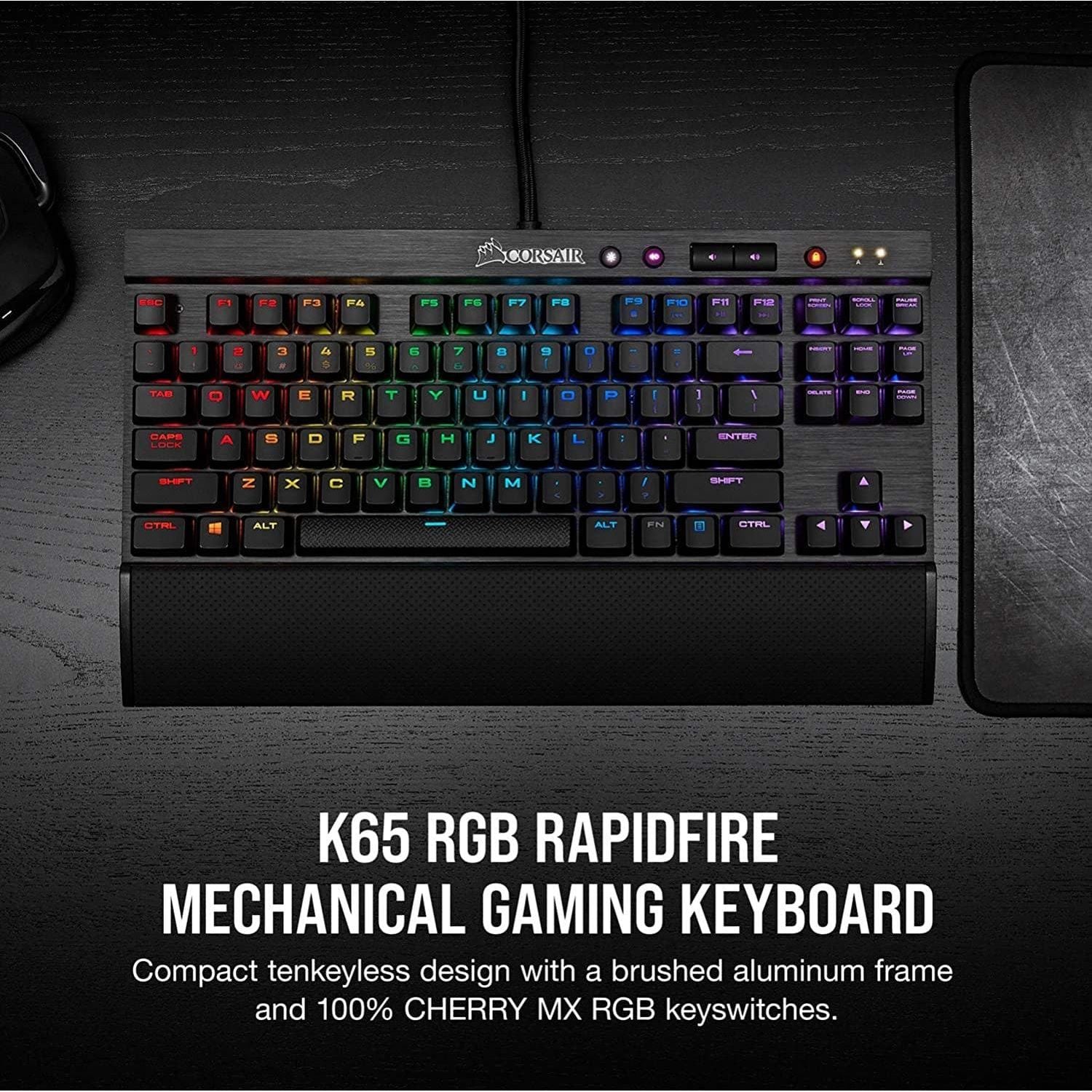 Buy Corsair,Corsair K65 RGB RAPIDFIRE Compact Mechanical Keyboard (CHERRY MX SPEED RGB, Aircraft-Grade Anodised Brushed Aluminium, 10 Keyless Design, Vibrant Multi-Colour LED Backlighting) QWERTY, Black - Gadcet.com | UK | London | Scotland | Wales| Ireland | Near Me | Cheap | Pay In 3 | Keyboards