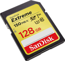 SanDisk Extreme SDXC Memory Card, Up to 150 MB/s, Class 10, U3, V30, 128 GB