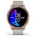 Garmin,Garmin Venu, GPS Smartwatch with Bright Touchscreen Display, Features Music, Body Energy Monitoring, Animated Workouts, Pulse Ox Sensors and More, Light Sand with Rose Gold - Gadcet.com