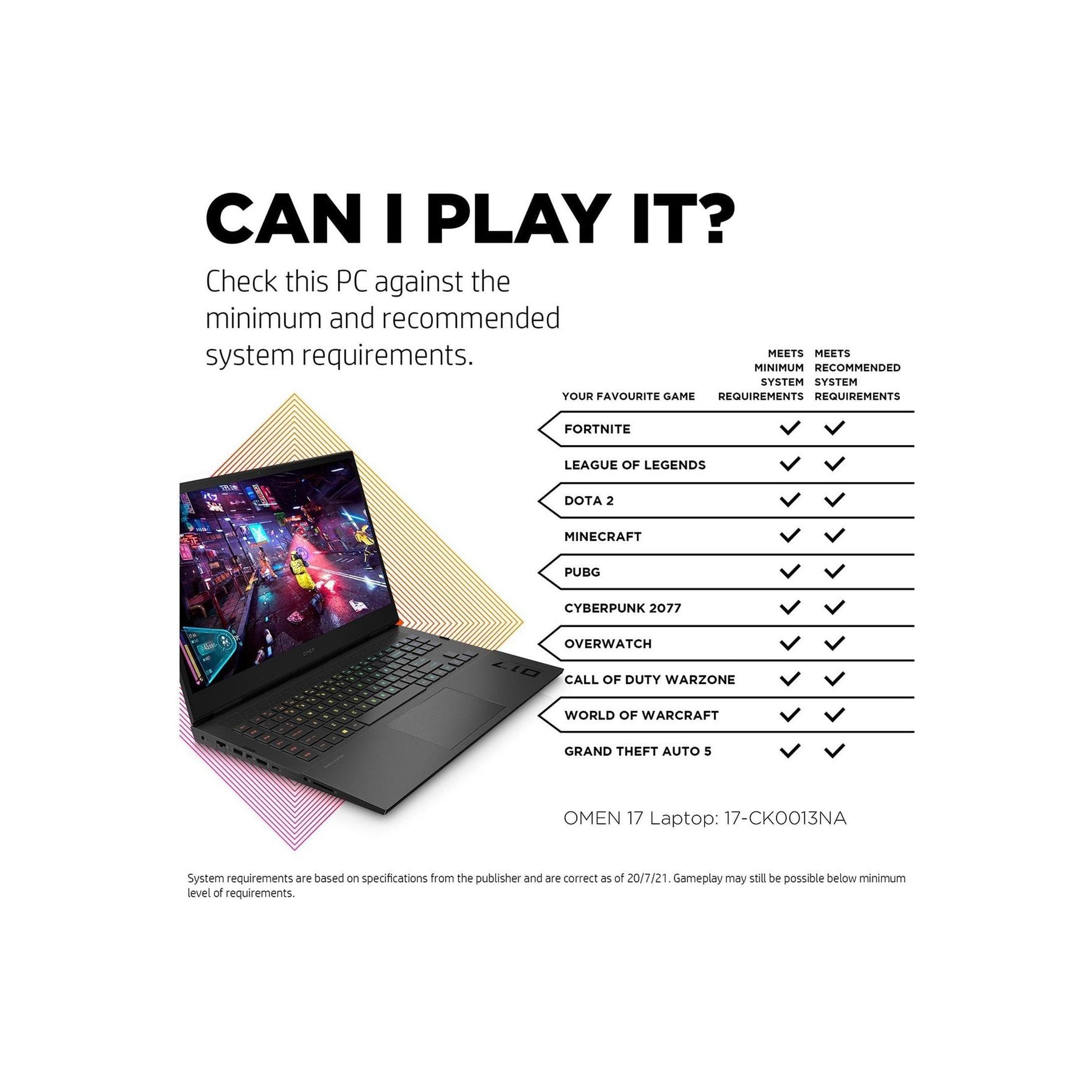 Buy HP,HP Omen 17-ck0013na Gaming Laptop - 17.3in QHD, GeForce RTX 3070, Intel Core i7, 16GB RAM, 1TB SSD storage - Gadcet.com | UK | London | Scotland | Wales| Ireland | Near Me | Cheap | Pay In 3 | Laptops