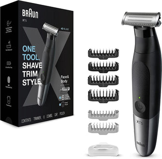 Braun Series XT5 One Blade Hybrid Beard & Stubble Trimmer, Electric Shaver for Men, Body Groomer for Manscaping With Travel Pouch, Gifts For Men, XT5200, Black Razor (2 pin UK plug)