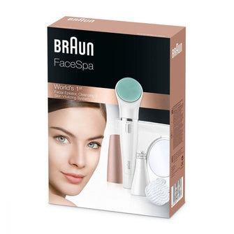 Braun FaceSpa Face Epilator, Hair Removal with Facial Cleansing Brush Head, Lighted Mirror and Beauty Pouch, 851V, White