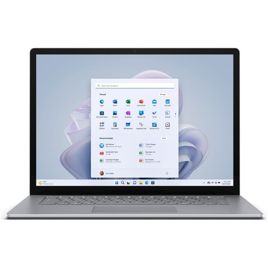 Microsoft,Microsoft Surface Laptop 5 15" Intel® Core i7 -1255U, 8GB RAM, 256 GB SSD Intel Iris Xe Integrated graphics Touch Screen - Platinum - Gadcet.com