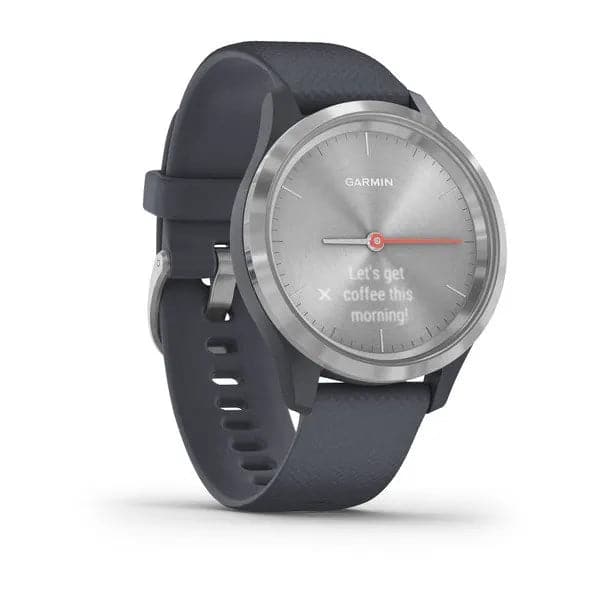 vívomove® 3S Silver stainless steel bezel with granite blue case and silicone band